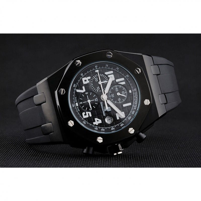 Audemars Piguet Royal Oak Offshore Replica Quartz Watch, Black Dial, Ion-Plated Case
