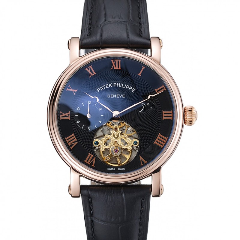 Patek Philippe Complications Replica Watch, Kinetic, 18k Rose-Gold Plated, Black Dial, Model