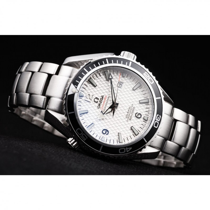 Omega Seamaster Planet Ocean Co-axial Black Replica Watch, Automatic Movement, White Dial, Brushed