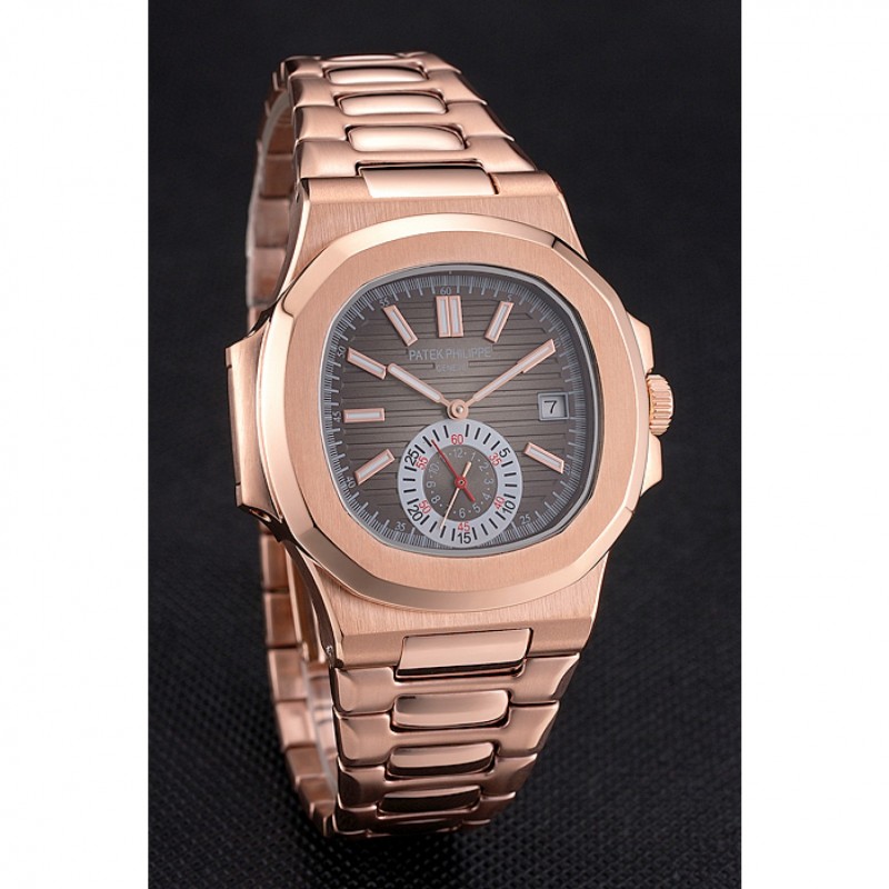 Patek Philippe NAUTILUS Automatic 18K Rose-Gold Plated Case Silver Dial Men's Watch Replica
