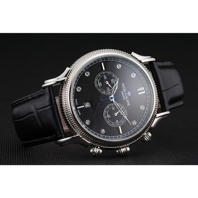- PATEK PHILIPPE CHRONOGRAPH - QUARTZ - BLACK DIAL - 52X40MM - BROWN LEATHER STRAP Watch