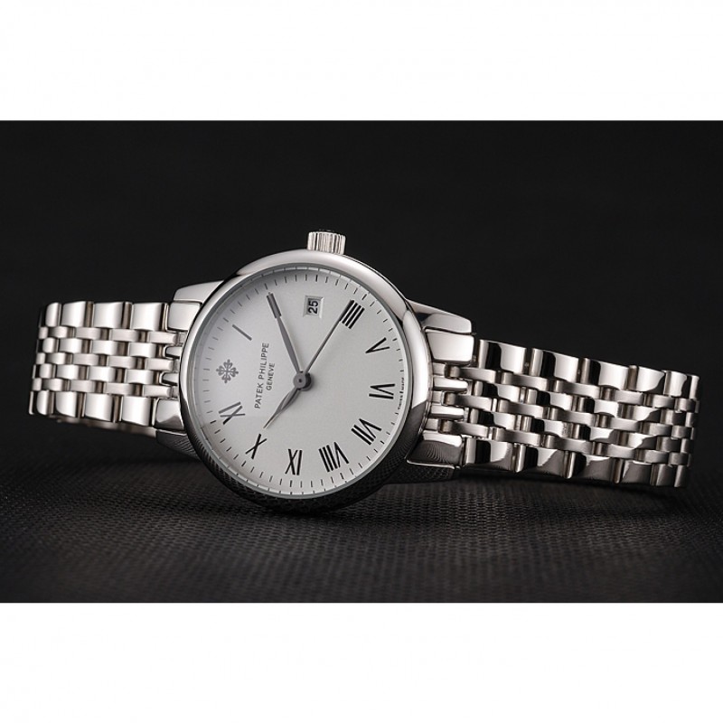 Patek Philippe Calatrava 1453834 Quartz Watch, White Dial, Women's Stainless Steel Butterfly Clasp