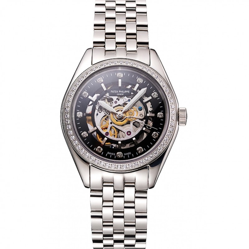 Patek Philippe Calatrava Replica Watch, Kinetic Auto, Polished SS Case, Black Dial