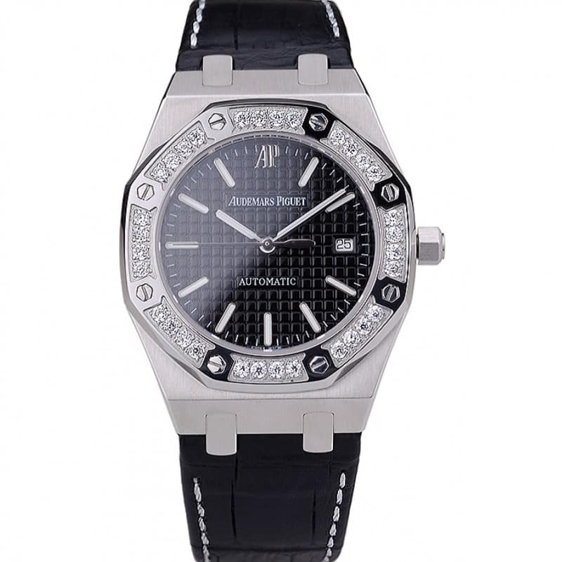 Audemars Piguet RO Royal Oak Replica Watch, Automatic, Japanese, Brushed SS Case, Black Dial, Black