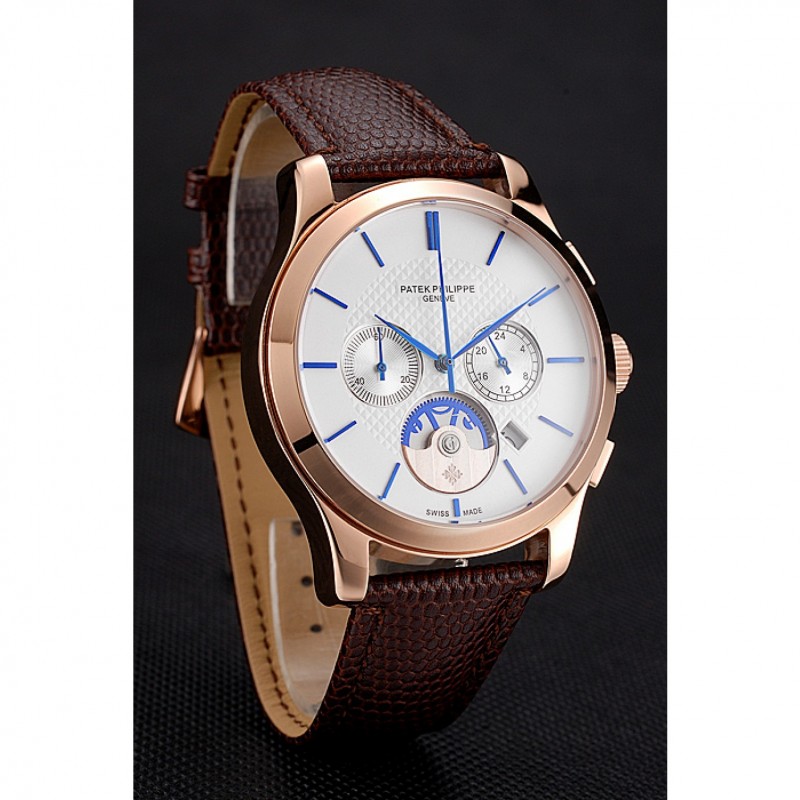 Patek Philippe Chronograph White Men's Watch, Complications Collection, Quartz, 18k Rose-Gold