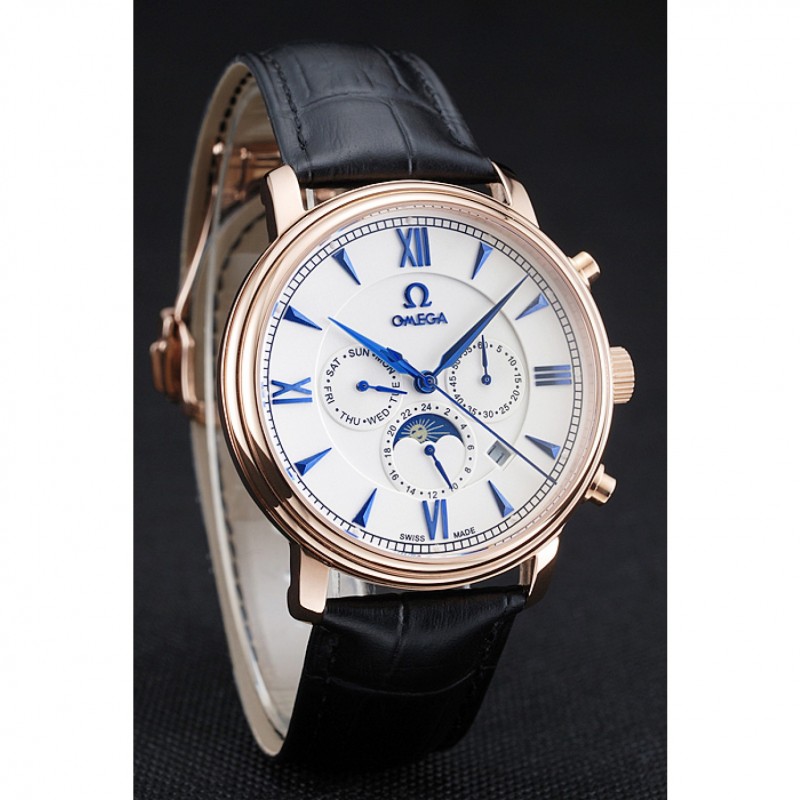 Omega De Ville Moonphase 1454227 Replica Watch, Automatic Movement, 18k Rose-Gold Plated Case &