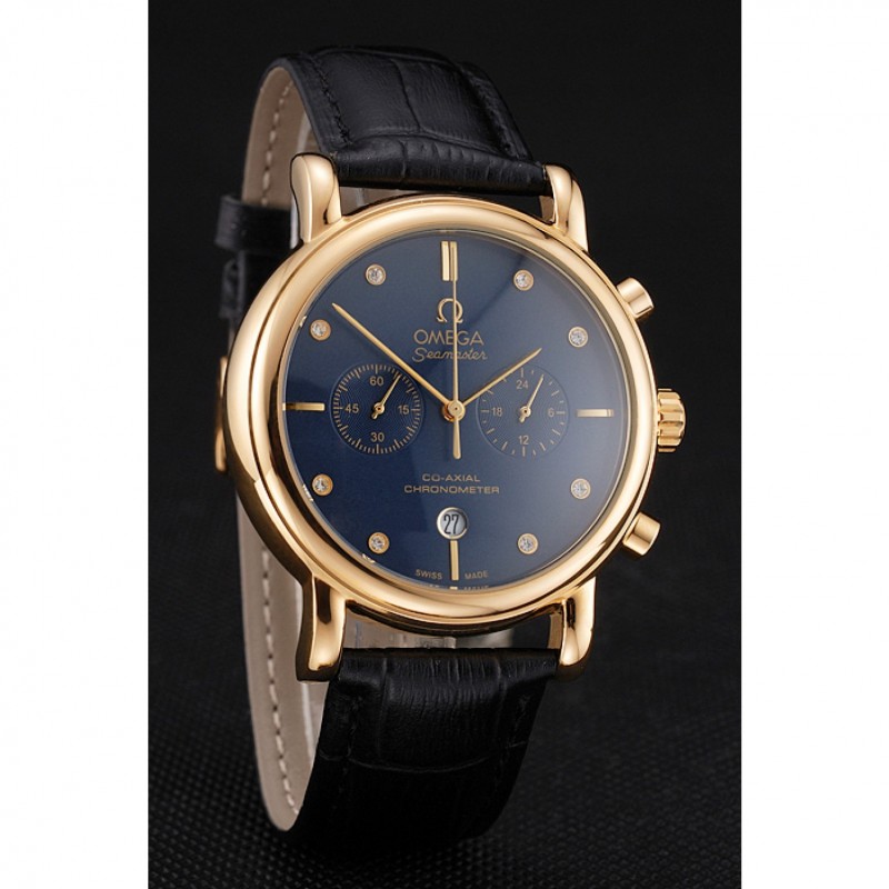 Omega Seamaster Quartz Battery, 18k Rose-Gold Plated Case, Blue Dial, Replica Watch