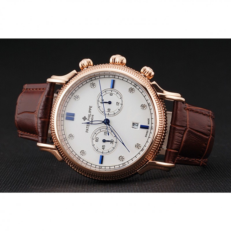 Patek Philippe Chronograph Replica, Quartz Movement, 18K Rose-Gold Plated, White Dial, 52x40mm Watch