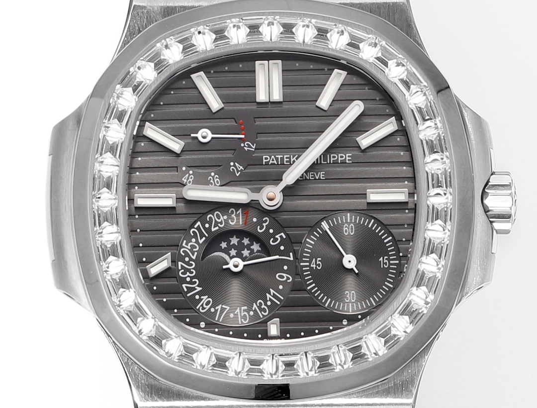 Nautilus 40mm 5724 Dia SS Grey/Stk PPF on Leather Strap A240 Super Clone Super Clone