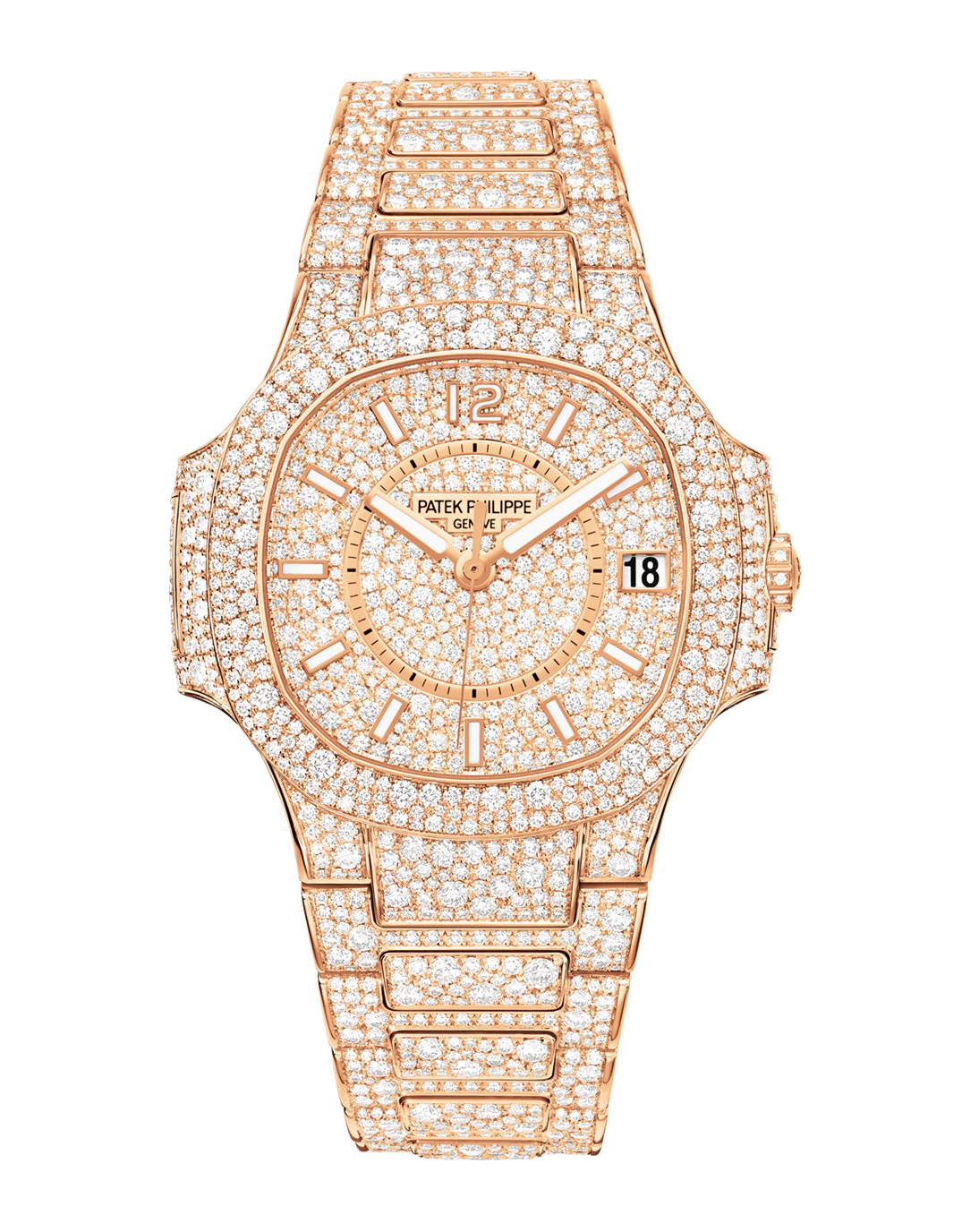 Patek Philippe Nautilus 7021/1R 001 Mens Replica Watch, Automatic, 32mm Rose Gold Case, Diamond Dial