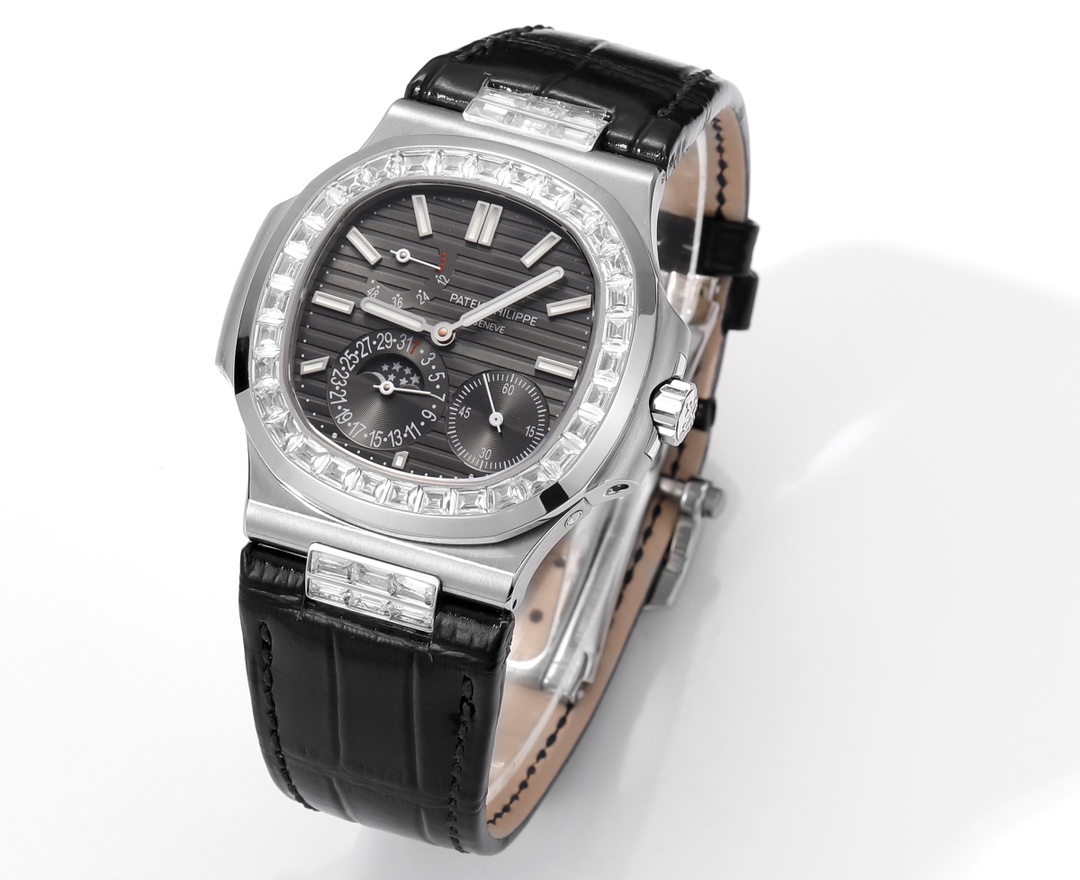 Nautilus 40mm 5724 Dia SS Grey/Stk PPF on Leather Strap A240 Super Clone Super Clone