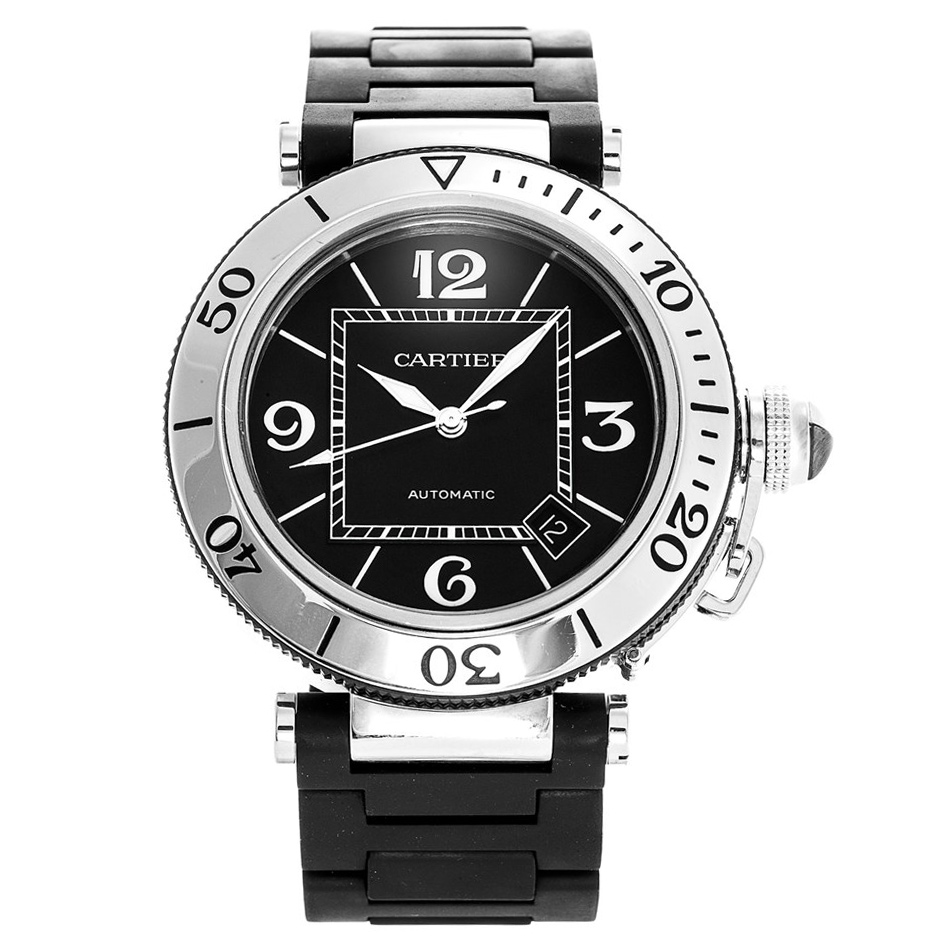 Cartier Pasha - W31077U2 - Automatic - 41MM Steel Case - Black Rubber Bracelet - Replica Watch