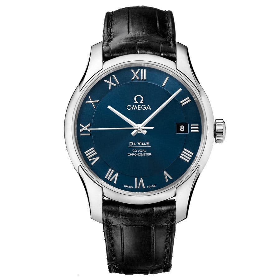 Omega De Ville Co-Axial 431.13.41.21.03.001 Automatic Watch, 41mm Steel Case, Blue Dial, Black