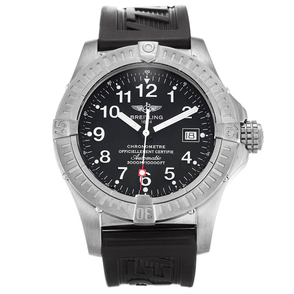Breitling Avenger Seawolf E17370 Mens Quartz 44mm 316 Steel Case Black Arabic Dial Rubber Bracelet