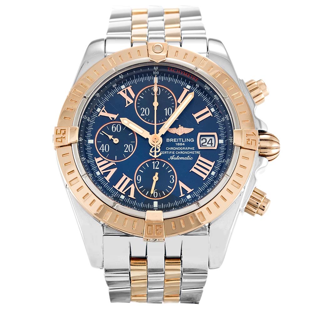 Breitling Chronomat Evolution C13356 Quartz 44mm 316 Steel Blue Roman Numeral Pilot Bracelet Mens