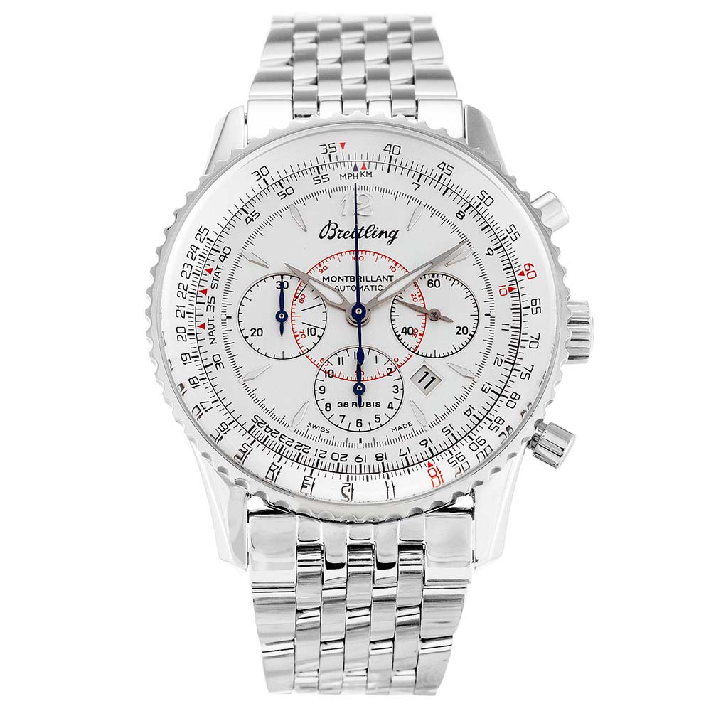 Breitling Montbrillant A41330 - Quartz Mens Watch - 38mm Steel Case - White Dial