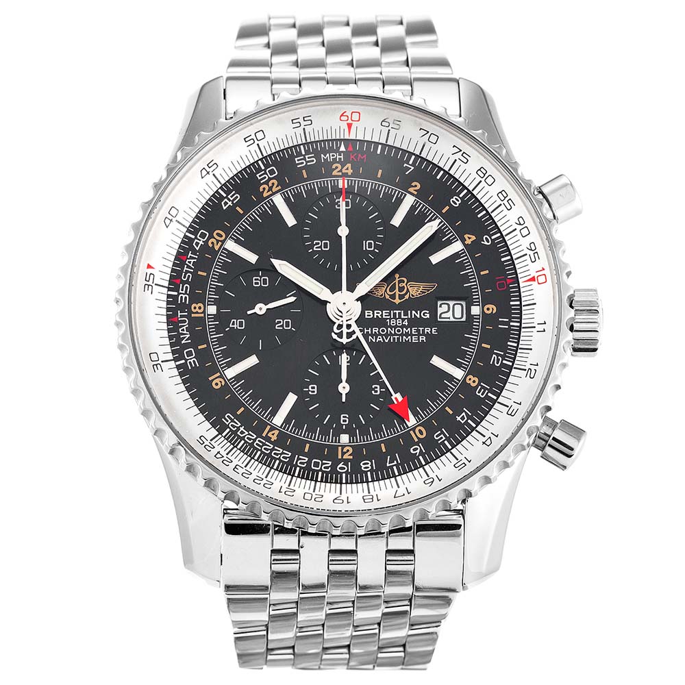 Breitling Navitimer World A24322 Mens Replica Watch, Quartz Movement, 46mm 316 Steel Case, Black