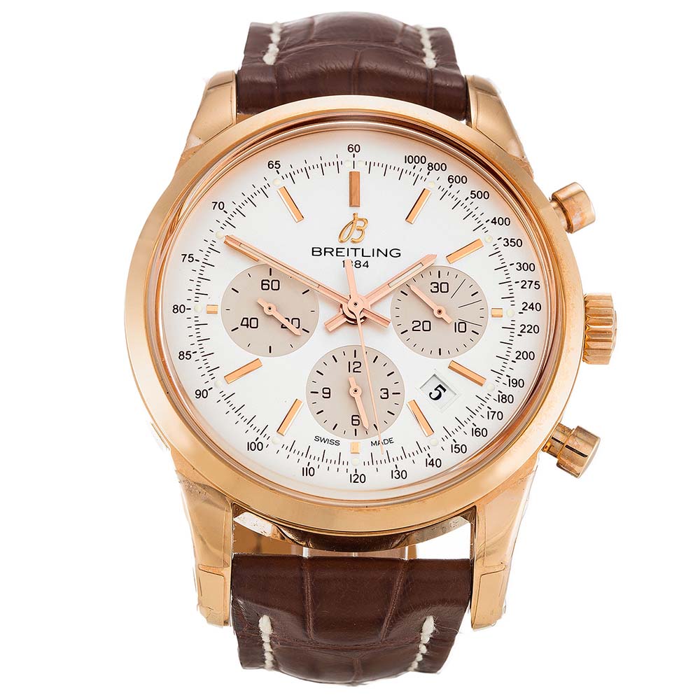 RB0152 - Breitling Transocean Chronograph - Quartz - 43MM - Stainless Steel Case - Brown Crocodile