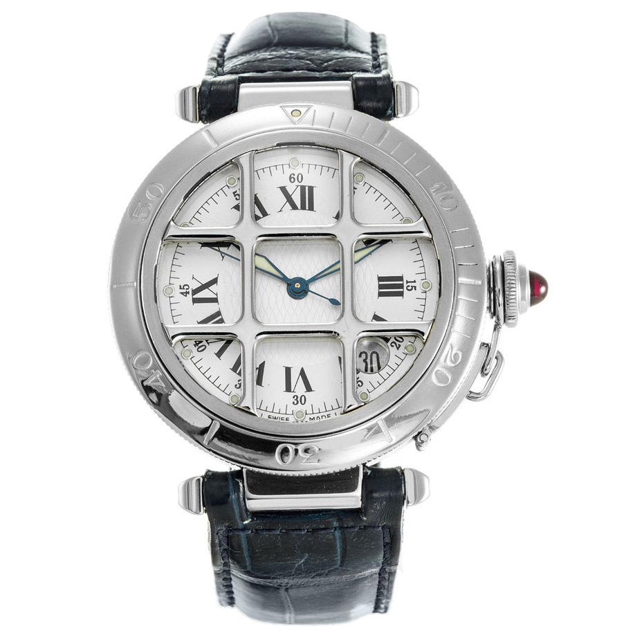 Cartier Pasha Grid W3102255 Mens Replica Watch, Automatic, 38mm Steel Case, White Dial, Black