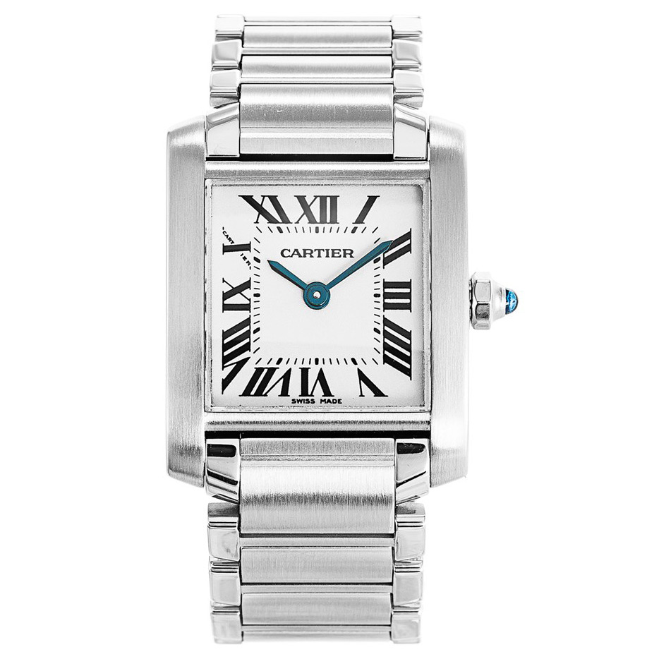 Cartier Tank Francaise Ladies Watch W51011Q3 Quartz 25mm Gold Plated Case White Dial Steel Bracelet