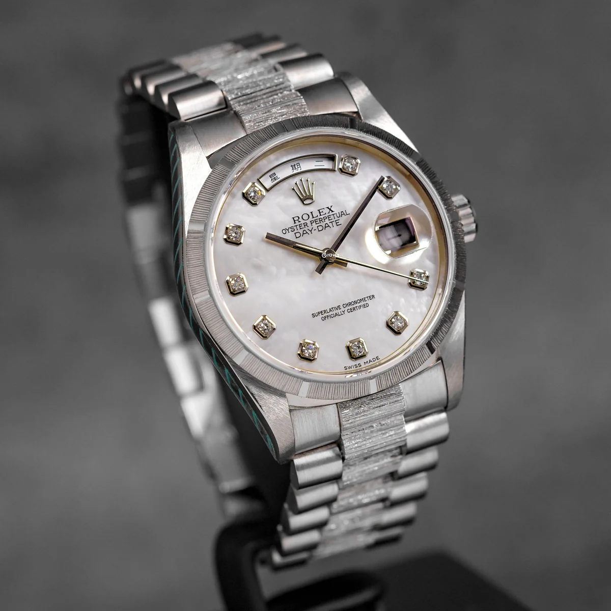 Day-Date 36mm Japanese White Gold Bark Finish MOP Diamond Dial