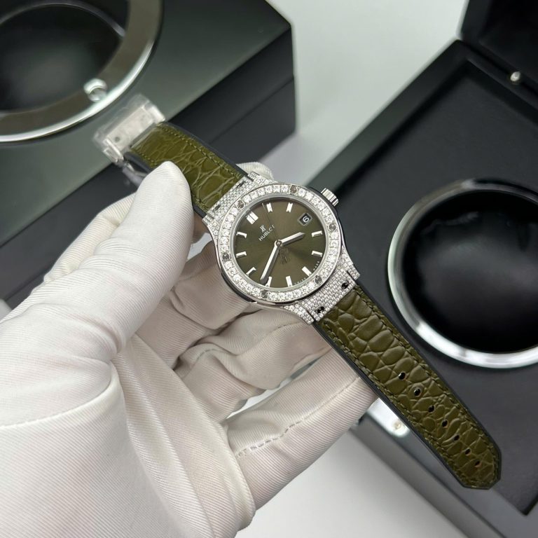 Hublot Classic Fusion Titanium Green 33mm Custom Moissanite Diamonds