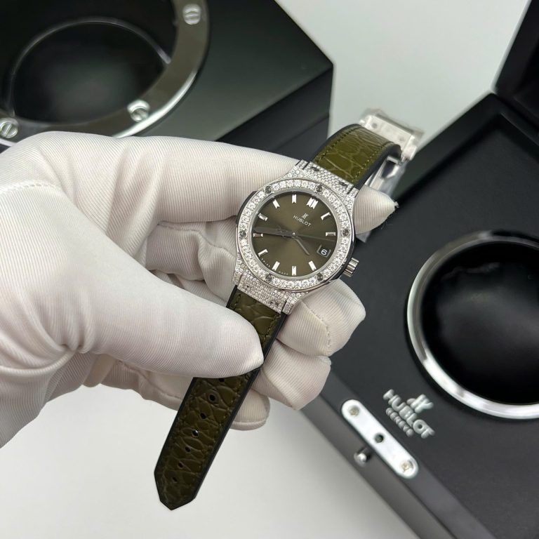 Hublot Classic Fusion Titanium Green 33mm Custom Moissanite Diamonds