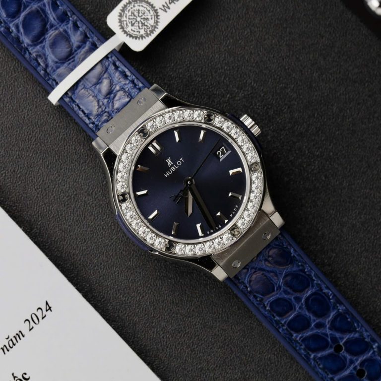 Hublot Classic Fusion 33mm Blue Dial Watch with Custom Moissanite Diamonds