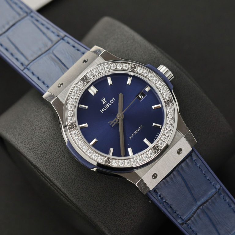 Hublot Classic Fusion Titanium Blue Dial 42mm Custom Moissanite Diamonds