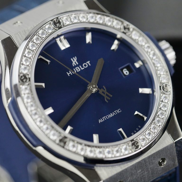 Hublot Classic Fusion Titanium Blue Dial 42mm Custom Moissanite Diamonds