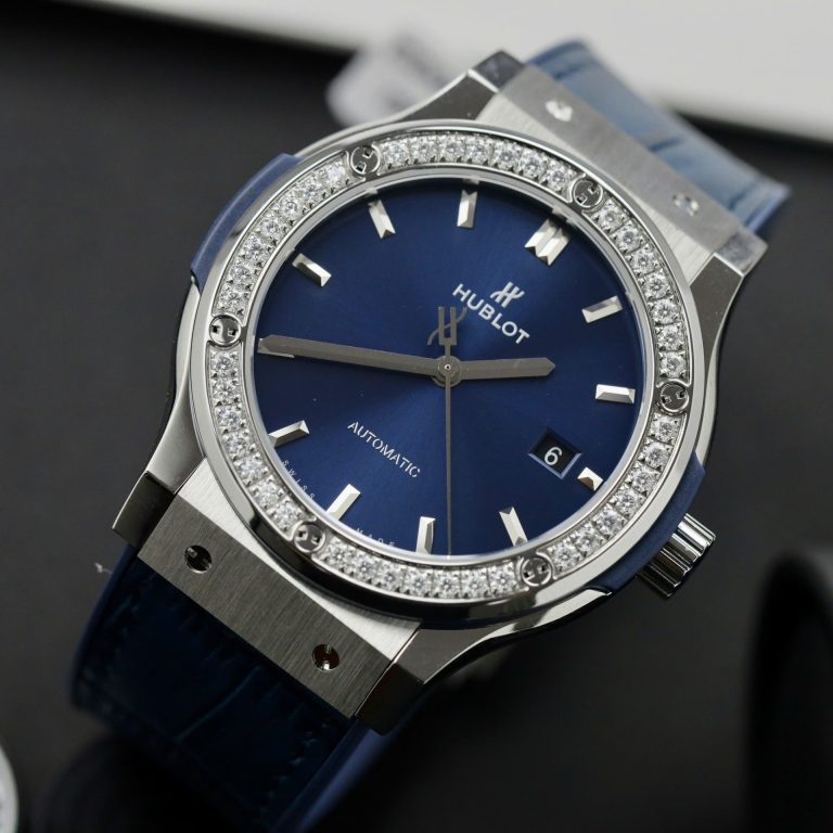 Hublot Classic Fusion Titanium Blue Dial 42mm Custom Moissanite Diamonds