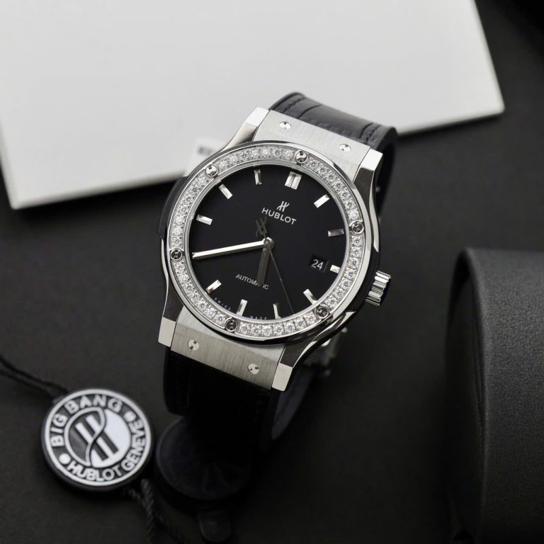 Hublot Classic Fusion Titanium Black Dial 42mm Custom Moissanite Diamonds