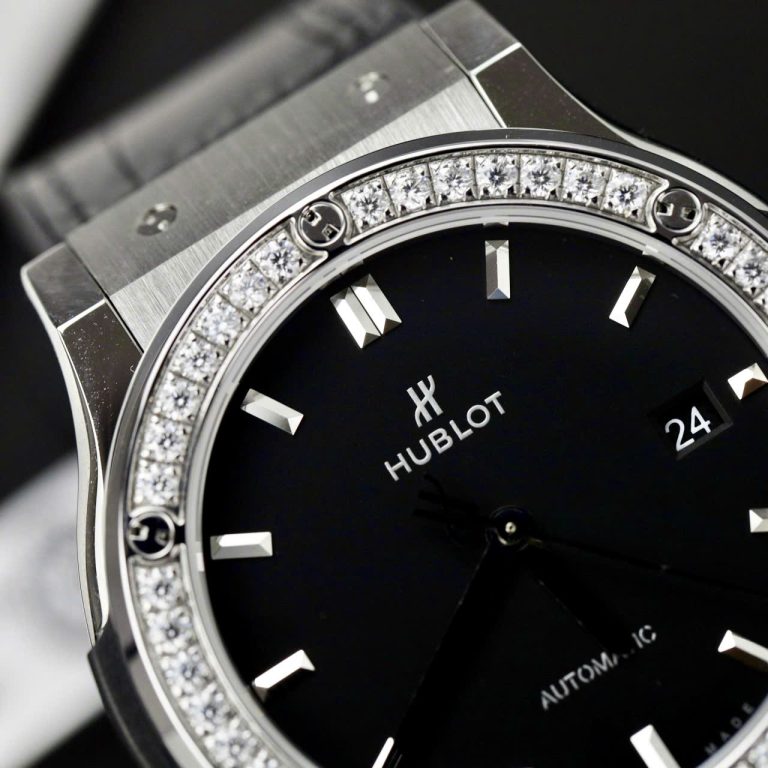 Hublot Classic Fusion Titanium Black Dial 42mm Custom Moissanite Diamonds