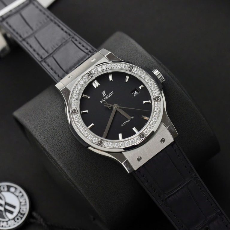 Hublot Classic Fusion Titanium Black Dial 42mm Custom Moissanite Diamonds