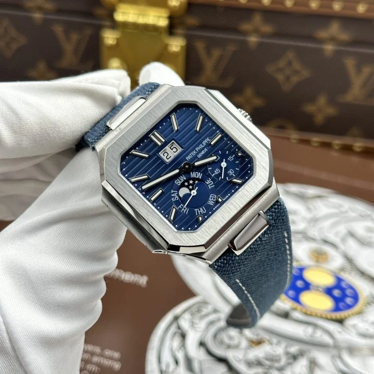 Cubitus 5822 SS OMEF 1:1 Best Edition Sunburst Blue Dial On Blue Fabric Patter Strap Super Clone PP240 Movement