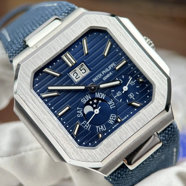 Cubitus 5822 SS OMEF 1:1 Best Edition Sunburst Blue Dial On Blue Fabric Patter Strap Super Clone PP240 Movement