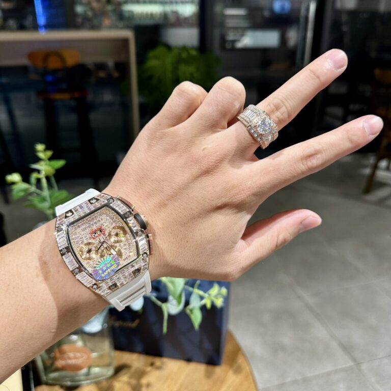 Richard Mille RM011 Full Diamond with White Rubber Strap