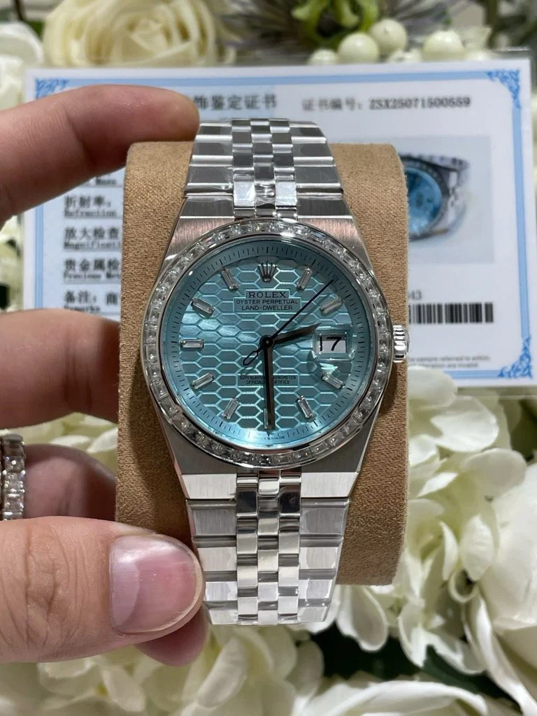 Rolex Land-Dweller 127286TBR 40mm Replica 18K Gold Wrapped &amp; Moissanite Baguette Diamonds