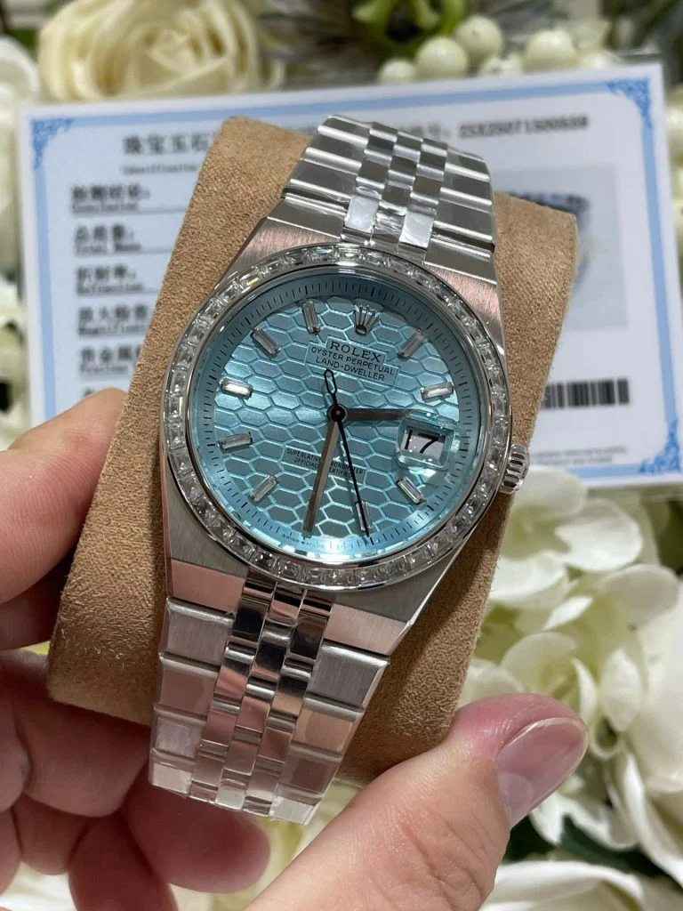 Rolex Land-Dweller 127286TBR 40mm Replica 18K Gold Wrapped &amp; Moissanite Baguette Diamonds