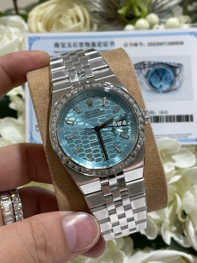 Rolex Land-Dweller 127286TBR 40mm Replica 18K Gold Wrapped &amp; Moissanite Baguette Diamonds