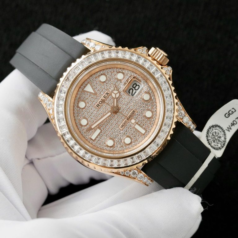 Rolex Yacht-Master Replica Watches Gold Wrapped + Moissanite Diamonds Hong Kong 40mm
