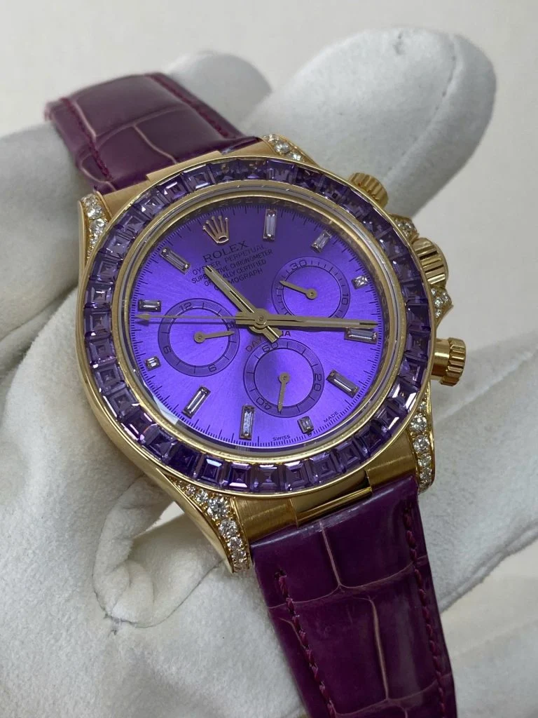 Rolex Cosmograph Daytona Purple Custom 18K Solid Gold + Natural Gemstone Watch 40mm Super Clone