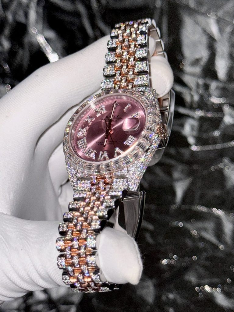 Rolex DateJust With Full Moissanite Diamond Pink Dial 41mm