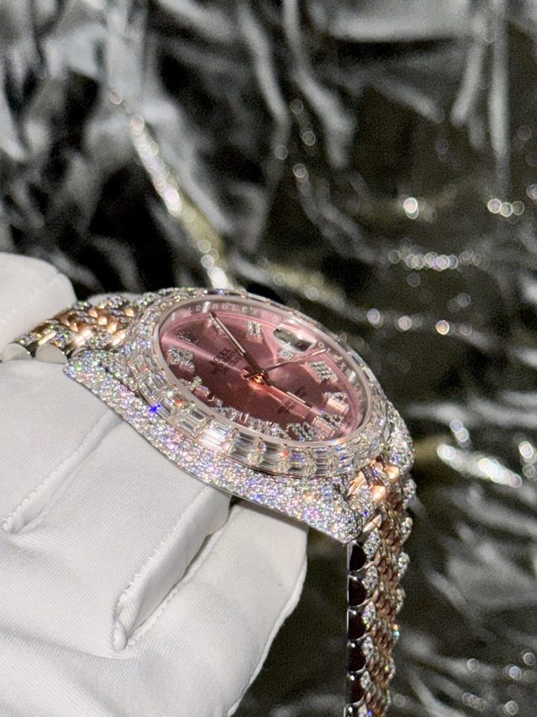 Rolex DateJust With Full Moissanite Diamond Pink Dial 41mm