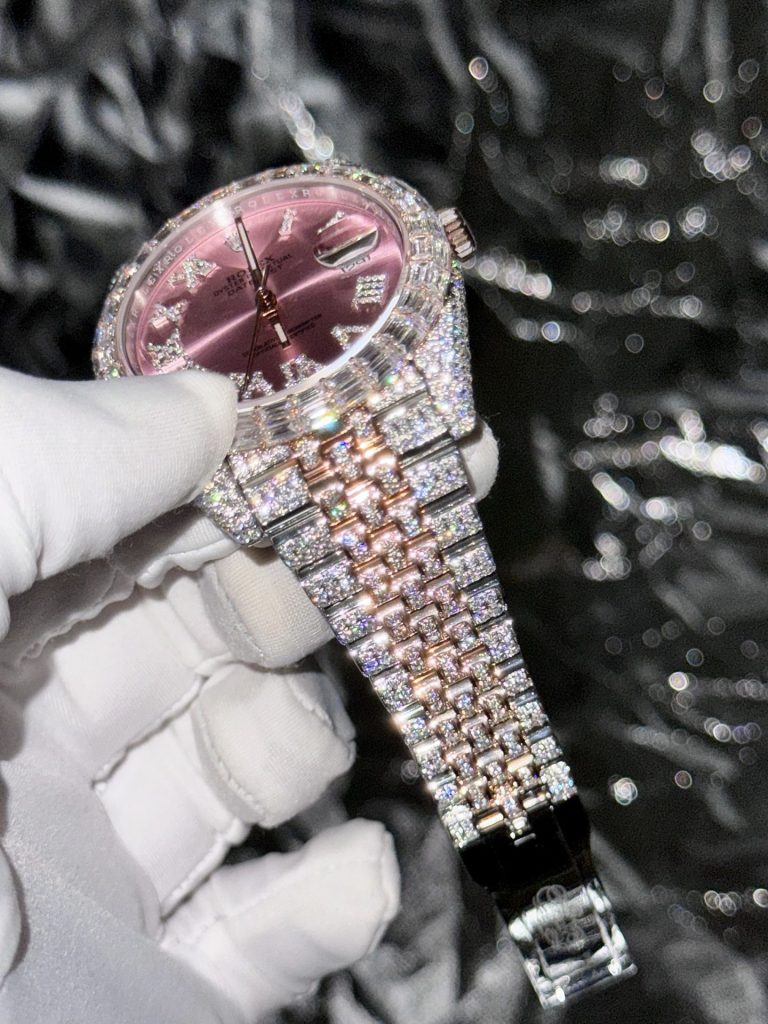 Rolex DateJust With Full Moissanite Diamond Pink Dial 41mm