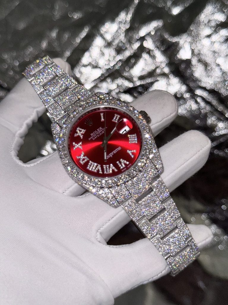 Rolex DateJust Supreme Custom Moissanite Diamonds Red Dial 41mm