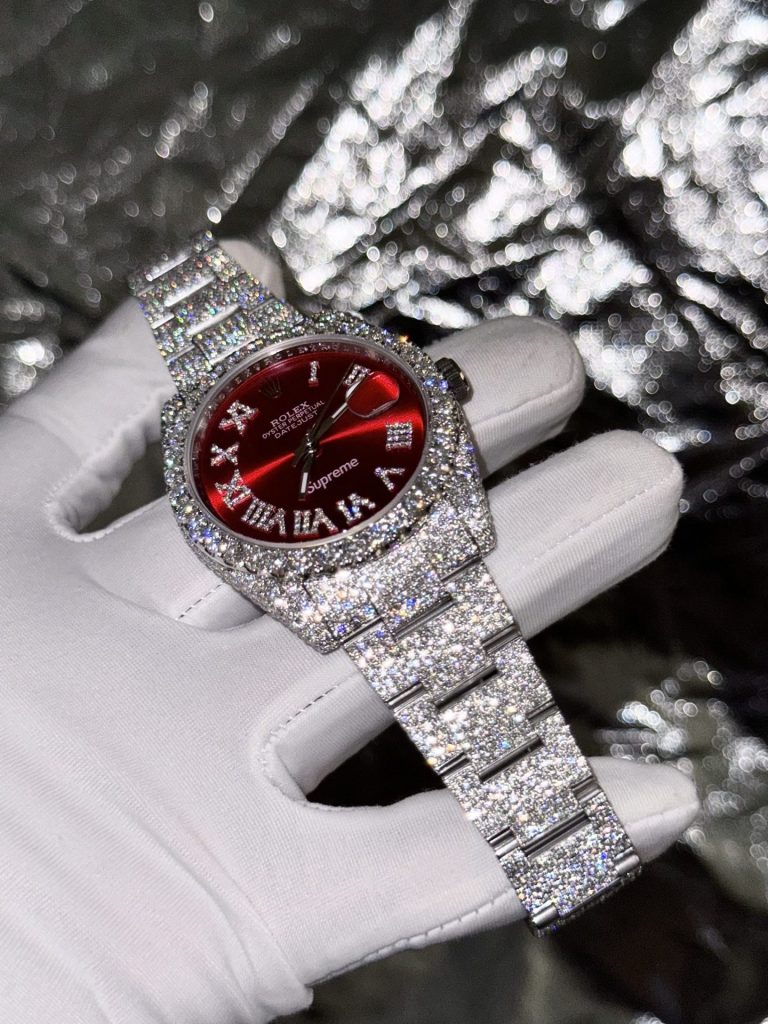 Rolex DateJust Supreme Custom Moissanite Diamonds Red Dial 41mm