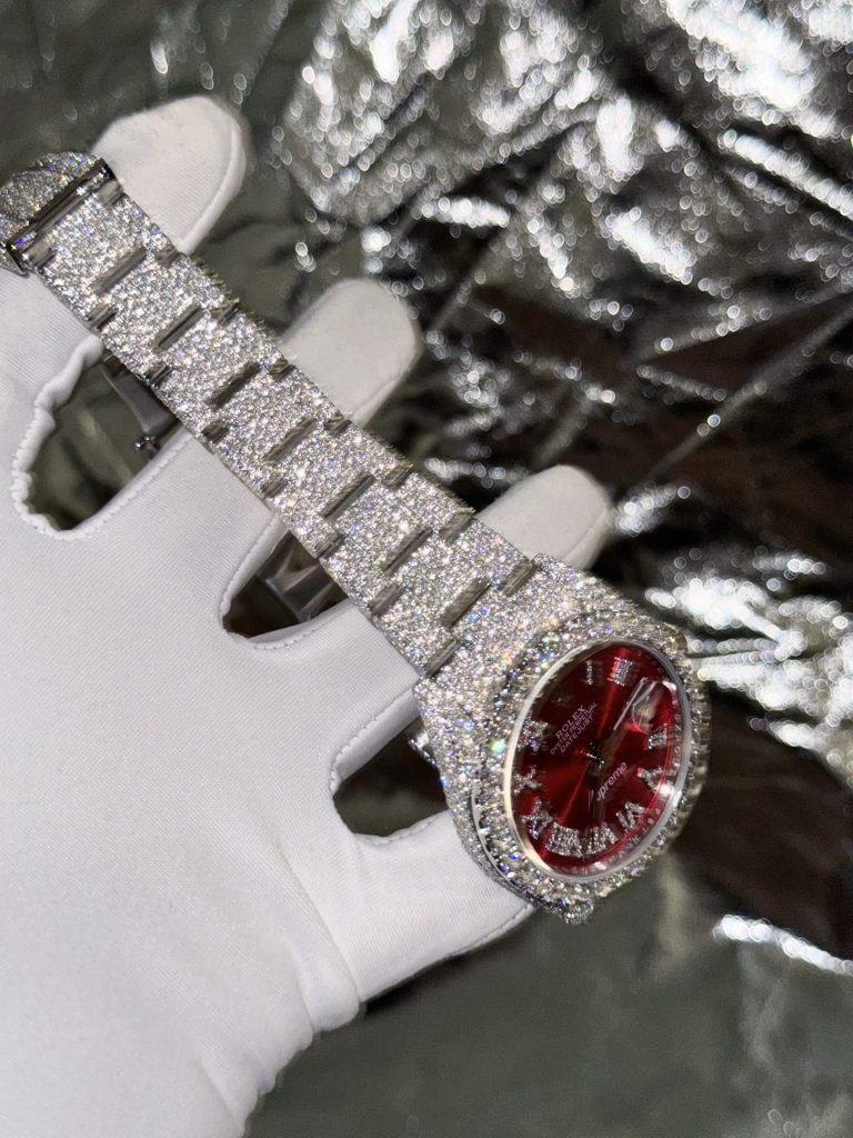 Rolex DateJust Supreme Custom Moissanite Diamonds Red Dial 41mm