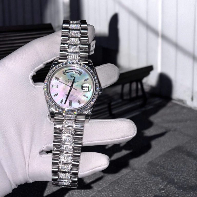Rolex Day-Date 36mm Mother Of Pearl Dial with Moissanite Diamonds