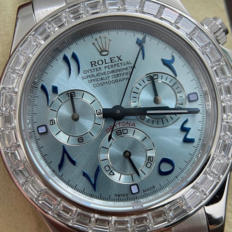 Rolex Daytona Replica Watch Custom 18K Solid White Gold Baguette Diamonds 40mm